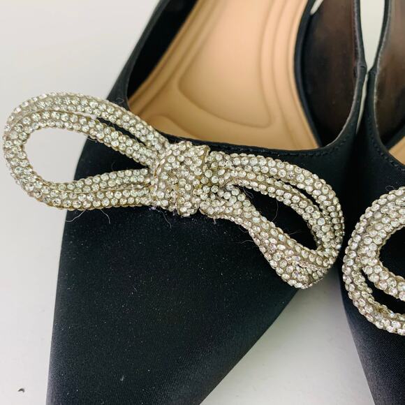 BCBGeneration Size 9.5 Donna Rhinestone Bow Satin Slingback Kitten Heel - Picture 8 of 12